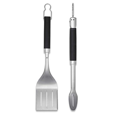 Weber 6763 Precision Grill Tongs & Spatula Set Premium Grillbesteck-2-teilig, Schwarz/Silber