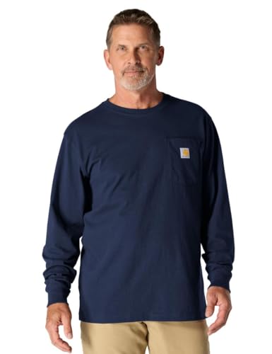 Carhartt Men's Loose Fit Heavyweight Long-Sleeve Pocket T-Shirt, Navy, TLL-L