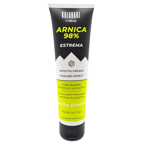 KALAHARI Árnica Gel 98% – Extrema y Extra Fuerte potenciado con extracto de Piña - Acción intensa para masajes Muscular y Articular – Efecto Frio, Fórmula Natural, Fabricado en Italia, 100 ml