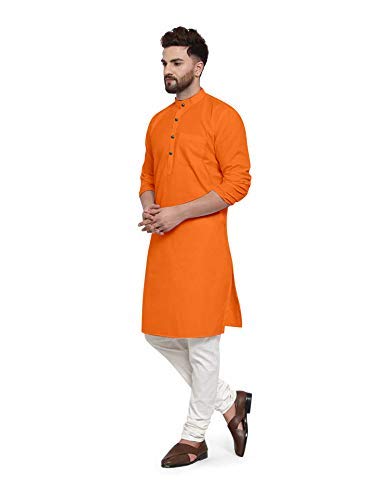 GenericMen's Cotton Blend Straight Kurta (New Sasta Kurta set Latest 31_Orange_S)