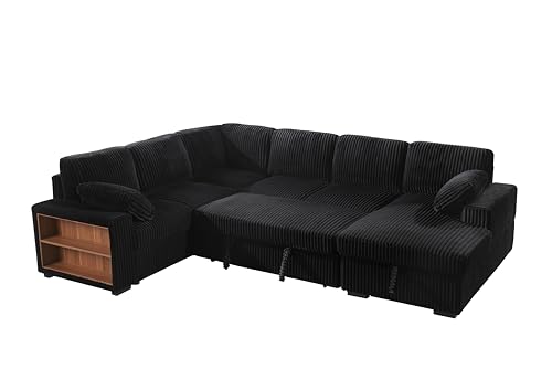 Image of ERYE 117-Inch Oversized U-Shaped Sleeper Sectional Sofabed, U Shaped Pull Out Sleeper Couch Corner Convertible Sectional Sofa Bed with Right Facing Storage Chaise for Living Room