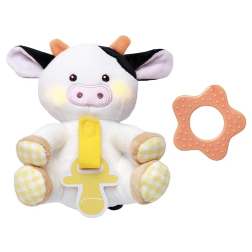 Magic Years 5 inch Musical Light Up Paci-Buddy with Teether for Baby, 2 Piece, Black and White Cow