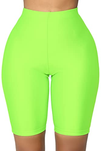 SUNFEXOY Green Neon Biker Shorts for Women,High-Waisted Bright Active Workout Yoga Bicycle Pants Running Shorts Knee Length?Green,XL