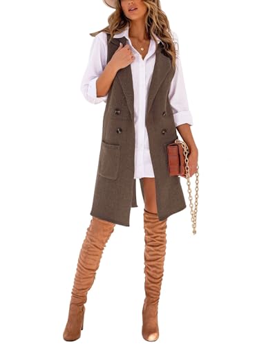 Image of IDEALSANXUN Womens Long Sweater Vest Fall Winter Sleeveless Knit Cardigan Outerwear