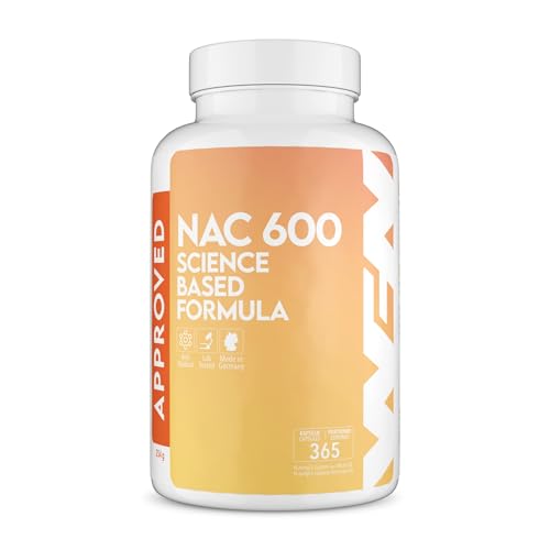 WFN Approved NAC 600 mg per Capsule - N-Acetyl-L-Cysteine - 365 Capsules Annual Supply - Highly dosed, Vegan, Without additives - Produced & Laboratory Tested in Germany