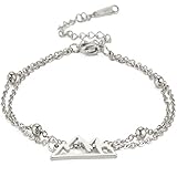 Jude Jewelers Stainless Steel Mountain Charm Beaded Chain Strand Bracelet (Silver)
