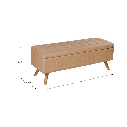 Image of HomePop 48 inch Modern Tufted Storage Bench - Sand Faux Leather