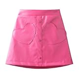 WELAKEN Faux Leather Heart Skirt for Girls Toddler & Kids II Girl's A Line Skirt with Two Front Pockets
