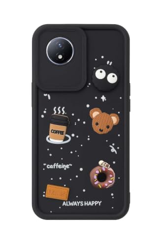 Image of Bintage Cute Fun Taddy Cartoon 3D Ball Bear Milk Donut Coffee Cup Silicon Case Full Body & Camera Protection Back Cover Compatible for Vivo Y02t - Black