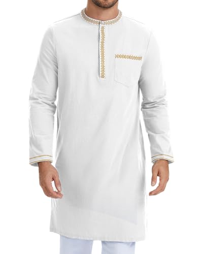 YAOHUOLE Kaftan für Herren Arabische Kleidung Herren Nachthemd White M
