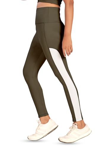Image of Women's Polyester Blend Yoga Pants with High Rise Waist Stretch Fit Design Side Patti Slim Fit Style and Standard Length | Workout Track Pants | Joggers for GymRunning | Sports Top