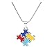 Xiaomei Jewelry Autism Awareness Square Puzzle Crystal Pendant Necklace Jewelry Autistic Unisex