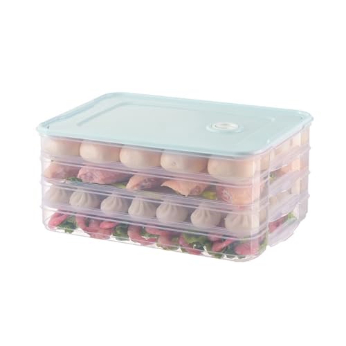 餃子 収納ボックス 收?盒 米 冷凍 餃子バット 収納ボッ冷凍餃子クス ストレージボックス 收?盒 餃子収納ケース 冷凍餃子ワンタン箱 家庭用 冷蔵庫用 キッチン収納 大容量 ギョーザケース 蓋付き (グリーン,4個)