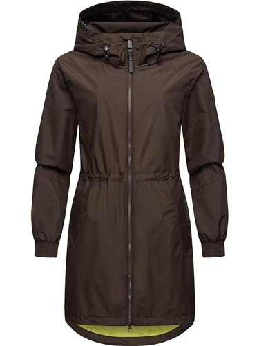 Ragwear Damen Übergangsjacke leichte Jacke lang wasserdicht mit Kapuze und Mesh-Innenfutter Bronja II Dark Brown Gr. 3XL