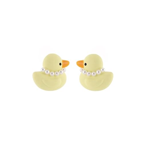 Cute Yellow Duck Pearl Stud Earrings for Women Sterling Silver