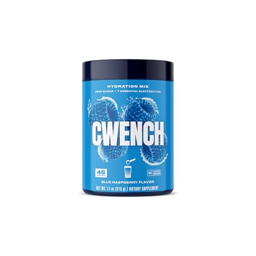 CWENCH HYDRATION Electrolyte Mix Blue Raspberry 11oz Zero Sugar Electrolyte Powder with Celtic Sea Salt B Vitamins & BCAAs Clean Hydration for Performance Work Travel & Wellness