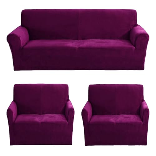 Image of Gifts Island Premium Velvet Sofa Cover 3 Seater and 2 Seater Fully Covered Universal 5 Seater Sofa Cover Non-Slip Sticky Elastic Stretchable Slipcover (Velvet Wine)