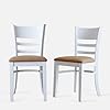 Livinia cabin dining chair set of 2 solid malaysian oak pu leather upholstered cushion seat wooden ladder back side chairs white assembly required  urban country home decor