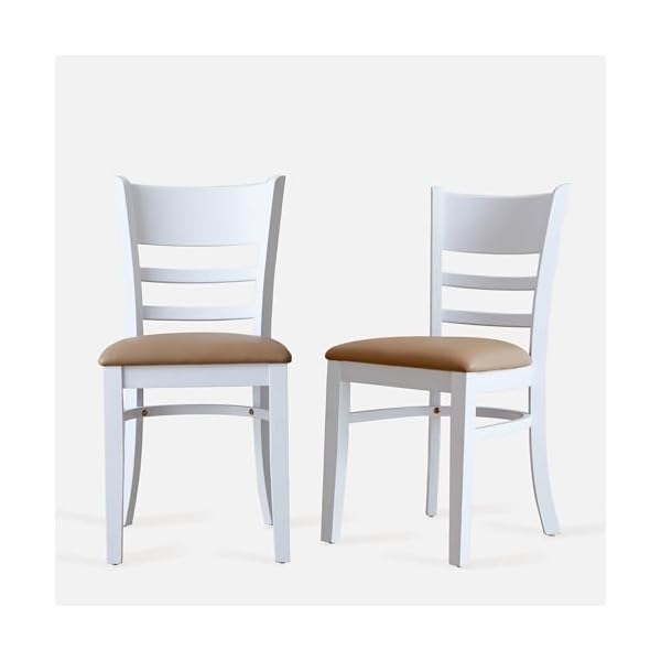 Livinia cabin dining chair set of 2 solid malaysian oak pu leather upholstered cushion seat wooden ladder back side chairs white assembly required  urban country home decor