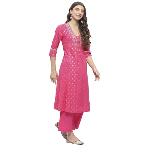 Image of BIBA Women Cotton Gathered Printed Suit Set