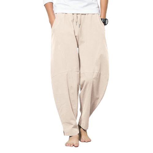 LAOARA Pantaloni di Lino Leggeri Estivi Casual Elasticizzati per Spiaggia e Yoga