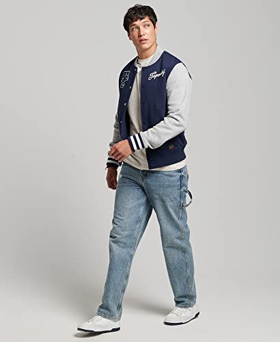 Superdry Mens Vintage Collegiate Bomber Jacket Rich Navy Marl/Athletic Grey Marl Size L #TOP5