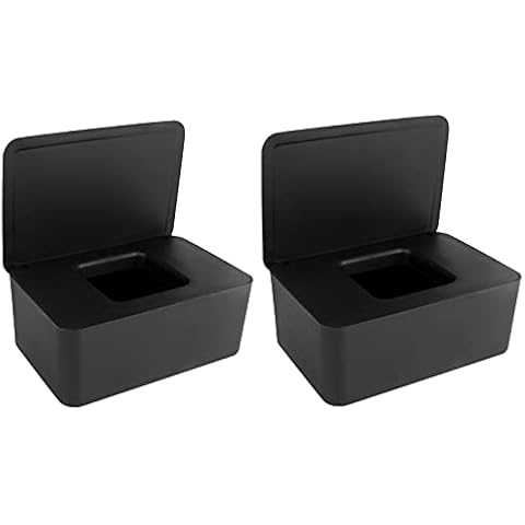 Anruyi 2 PCS Wet Wipes Box, Baby Wet Tissue Box Wet Wipes Dispenser Holder Plastic Wipes Dispenser Case Wet Wipes Storage Box Wet Tissue Case Container with Lid Seal for Home Office Desk (Black) Cover