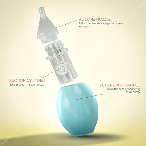 Image of Baybee Newborn Silicone Nose Cleaner - 100% Safe and Reusable U-Shaped Nasal Aspirator for Infants and Kids, Pump-Type Bulb Syringe for Gentle Mucus Removal (Blue)
