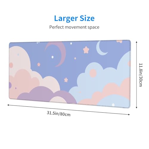 Image of Kawaii Clouds Large Gaming Mouse Pad, Extended Mousepad, Big Long Mouse Mat for Keyboard, Computer, 31.5 * 11.8 in