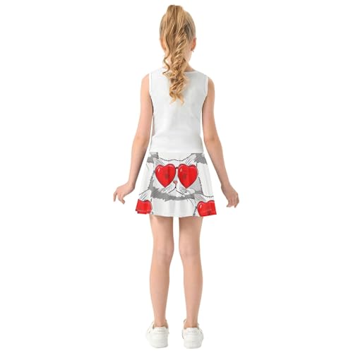 Cat Print Red Heart Valentine Skirts with Shorts Casual Girls Skorts Athletic Shorts Teen Cheer 4t4