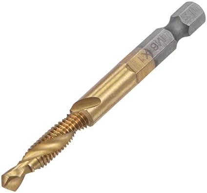 uxcell Combination Drill and Tap Bit, 1/4" Hex Shank M6 x 1 Metric Titanium Coated High Speed Steel 4341 Spiral Flute Drilling Tapping Tool Extra Long