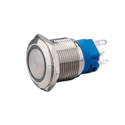 Bouton-poussoir en métal 19mm momentané 1NO1NC avec anneau lumineux LED bleu 3V 5v 9V