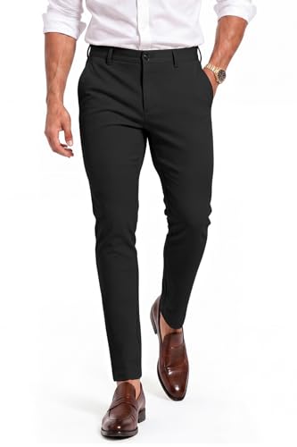 GINGTTO Mens Skinny Dress Pants Black Chino Pants Slim Fit Tapered Leg Stretch 32×30