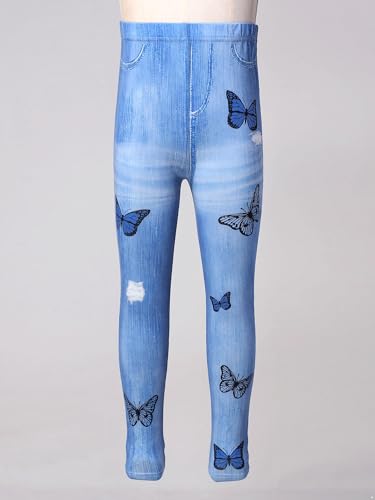 Aislor Kids Girls Slim Fit Jeggings Denim Pants Butterfly Printed Skinny Denim Jeans Stretchy Casual Trousers Bottoms3