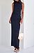 BTFBM Womens Two Piece Outfits Summer Lightweight 2025 Mock Neck Sleeveless Knit Tops Maxi Skirt Set Going Out Dress(Navy, Small)
