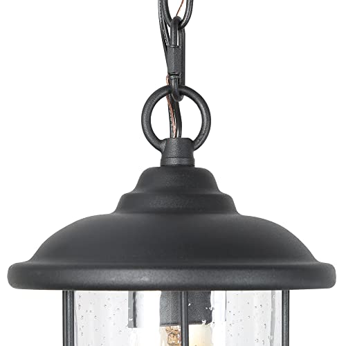 Outdoor Pendant Light, Black Exterior Light Fixture Hanging Lantern Adjustable, Modern Farmhouse Porch Lights With Seeded Glass For Porch, Doorway, Foyer #TOP6