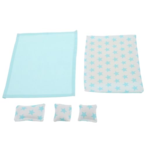 HEMOTON Colocar Juego De Sábanas para Casa De Muñecas Fundas De Almohada Verde Oscuro Forro Polar Tapetes para La Siesta para La Guardería Felpa Muebles De Sala De Casa De Muñecas Paño