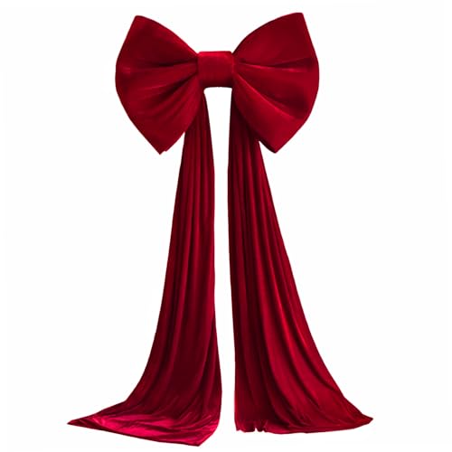 Fiocco puntale per albero di Natale, fiocchi extra large in velluto rosso 20x15 pollici con trascinamento lungo 9, 8 piedi per decorazioni per albero di Natale domestico per ghirlande, pareti, feste