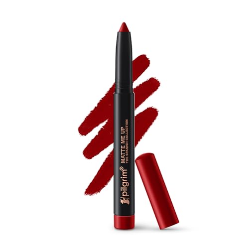 Pilgrim Long Lasting Crayon Lipstick | Intense Matte Finish | Waterproof & Lightweight | Highly Pigmented & Enriched With Ceramides & Mango Seed Oil | Smooth Glide Application | (1.4g) (Red Rebel-22)