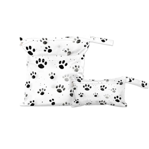 GzLeyigou 2 Set Dog Paw Wet Dry Bags for Baby Cloth Diapers Reusable Storage Bag for Travel,Beach,Pool,Daycare,Stroller,Gym,Laundry,Dirty Clothes,Swimsuits & Wet Clothes, Wet Bag