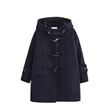 [YoniStar] ダッフルコート レディース フード付き スクールコート 中学生 高校生 制服 通学 ミドル丈 ポケット付き 秋冬(L ネイビー)