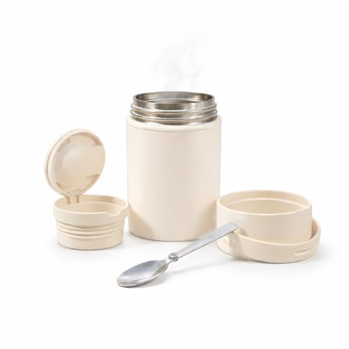 Image of daiDokoro 316 Stainless Steel Vacuum 500ml Insulated Lunch Box /Food Jar with Foldable Spoon Lid | Leak Proof Container, Double Wall Hot & Cold Storage, Portable Soup Jar for Office, Travel (White)