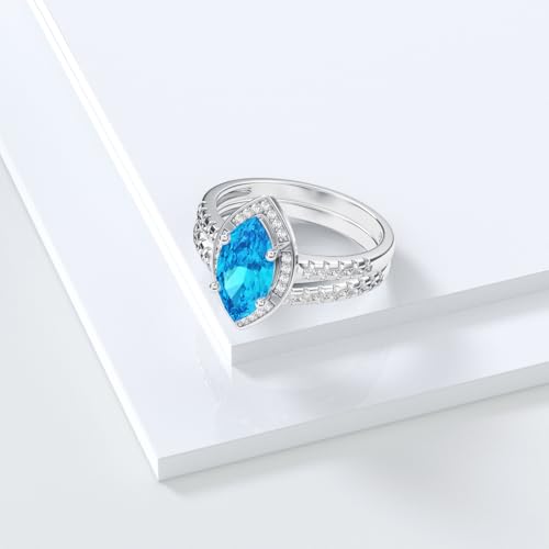 Lab Grown Diamond Engagement Ring Sets for Women Wedding 14K White Gold Rose Yellow Rings Marquise Aquamarine 1 3 Carat Personalized 10K 18K Free Engraving IGI Certified D Color VVS Clarity4