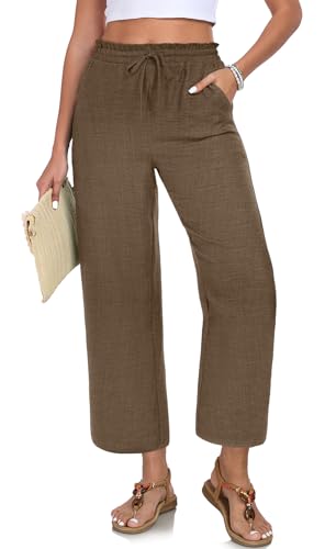 Image of EDUWU Women Casual Pants Loose High Waist Cropped Palazzo Beach Pants Summer Outfits 2026 Trendy