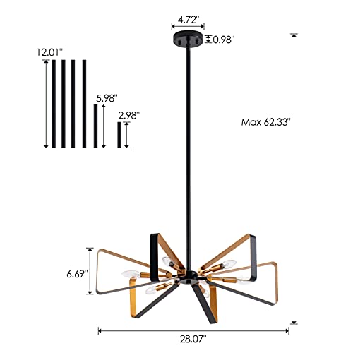 Viluxy Contemporary Hanging Chandelier Lighting Fixture Matt Black And Brass Finish Mid-Century Geometric Pendant Lighting For Dining Room, Kitchen , Living Room 6-Light #TOP4