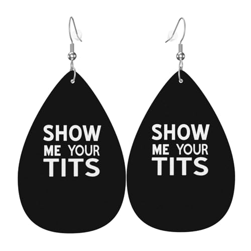 Show Me Your Tits Teardrop Leather Earrings Lightweight Dangle Earrings For Women