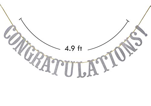 Image of Congratulations Banner, Graduation Party Decor | Silver Glitter Congrats Sign for Retirement, Wedding, Job Promotion Party Decorations, Pre-strung