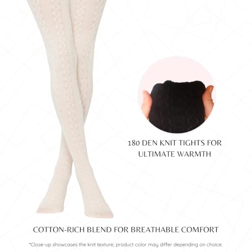 Image of PENTI Karina Women's Knit Patterned Winter Tights | Warm Sweater Tights Cotton-Blend 180 Den | Black, Vanilla, Gray