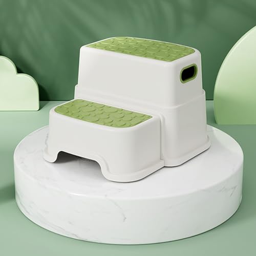 Image of 2 Step Stool for Kids, Anti-Slip Toddler Step Stool Toilet Potty Training Stool with Handles, Non-Slip Two Step Stool Hepler for Bathroom, Kitchen, Bedroom, Living Room (Green)