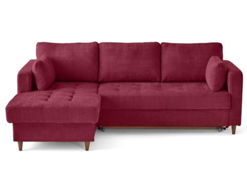 Lisa Design - Anna - canapé d'angle Gauche 4 Places Convertible avec Coffre en Velours texturé, Prune